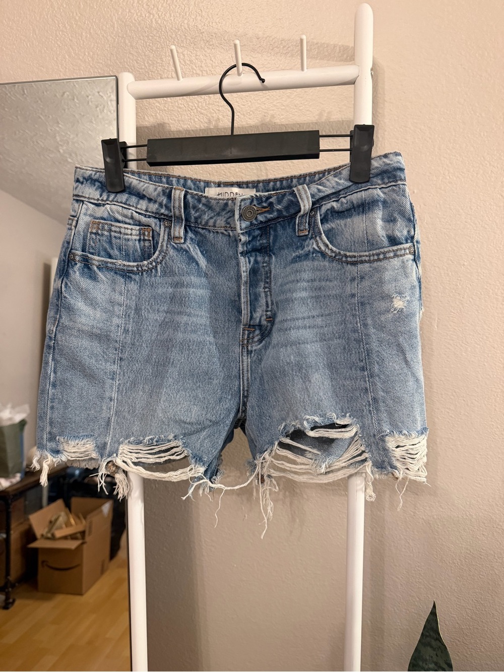 Women's Light Blue Distressed Denim Jean Shorts